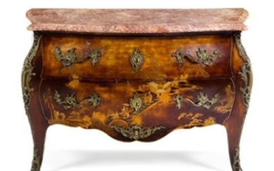 A Louis XV Style Gilt Bronze Mounted Lacquered Commode