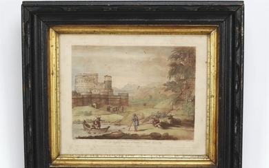 Mezzotint after Claude Lorrain of Holy Family, framed