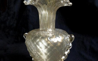 Murano Gold Flecks Cut Rim Diamond Quilted Glass Vase