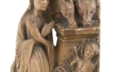 Nativity. Sculpted alabaster relief with polychrome and