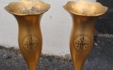 Nice older pair of church Flower Vases + + chalice &