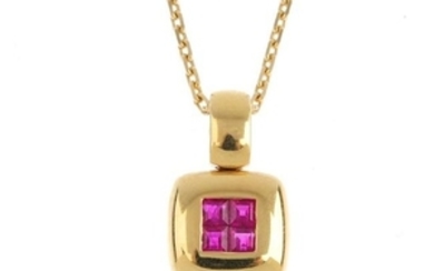 A ruby pendant. Designed as a square-shape ruby