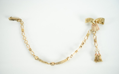 RUSSIAN ENAMEL AND GOLD WATCH CHAIN WITH BOW