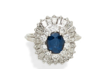 A sapphire, diamond and white gold ring
