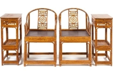* A Set of Four Chinese Spotted Bamboo Furnitures