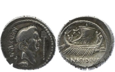Sextus Pompeius et Q. Nasidius. Denier, Sicile c. …