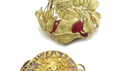 SILVER GILT AND ENAMEL BROOCH, AND A BELT BUCKLE | PIEL FRÈRES, CIRCA 1900