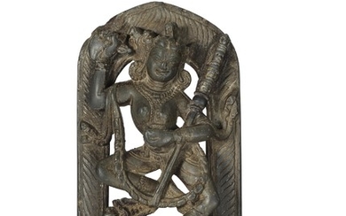 A SMALL STONE STELE OF VAJRAVARAHI, NORTHEASTERN INDIA OR TIBET, PALA PERIOD, 12TH-13TH CENTURY