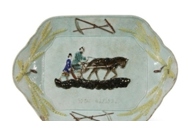 A Soviet faience biscuit plate "A Lesson in Ploughing"...
