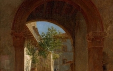 Theodor Esbern PHILIPSEN Copenhague, 1840 - 1920 Porche donnant sur une cour à Amalfi
