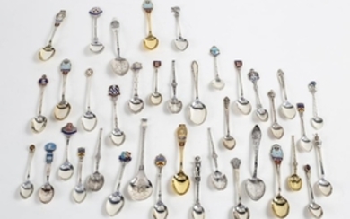 Thirty-eight silver souvenir teaspoons, approximately