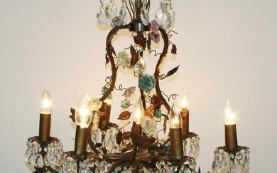 Tole style 7 light floral chandelier