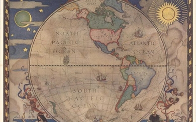 "[Lot of 2] Western Hemisphere - Map of Discovery [and] Eastern Hemisphere - Map of Discovery", National Geographic Magazine