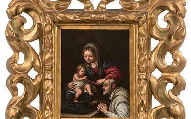 Alessandro TIARINI Bologne, 1577 - 1668 La Vierge à l'Enfant et un moine chartreux