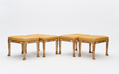 A RARE SET OF FOUR FRENCH FOOTSTOOLS
