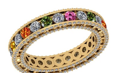 3.60 Ctw VS/SI1 Multi Stone Sapphire And Diamond 14K Yellow Gold Entity Band Ring