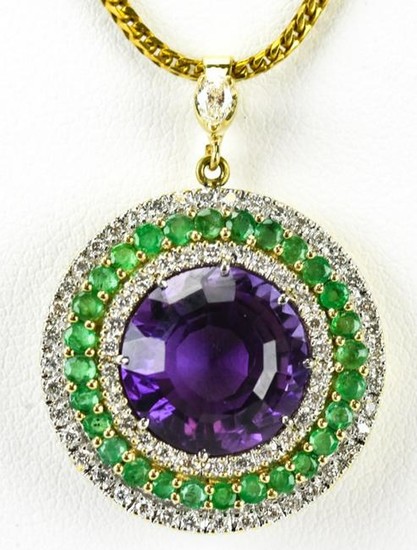 4 Carat Amethyst Diamond Emerald & 14kt Necklace
