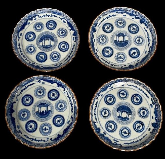 4 Japanese Blue and White Porcelain Bowls