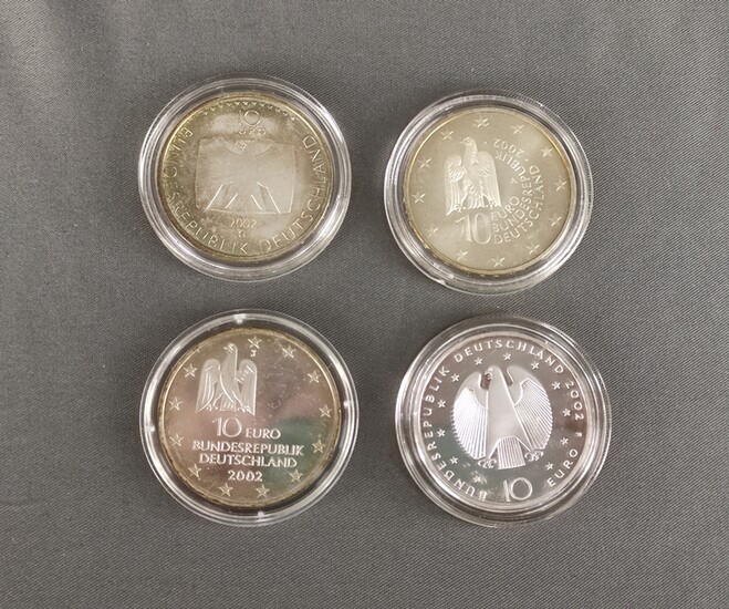 4 silver coins, commemorative, each of 10 Euro, sterling silver, consisting of: 50 years of German