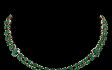 43.13 ctw Emerald & Diamond Necklace 14K Rose Gold