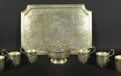 Antique Persian Sterling Silver Tea Set Rezvani Signed