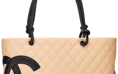 Chanel Beige Quilted Lambskin Leather Ligne Cambon Tote Bag...