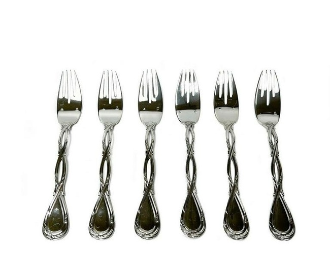 6 Puiforcat Sterling Silver Salad Forks in Royal