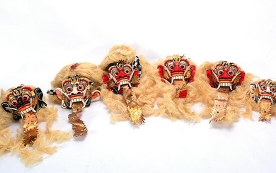 6 Traditional Balinese Indonesian Rangda Masks.
