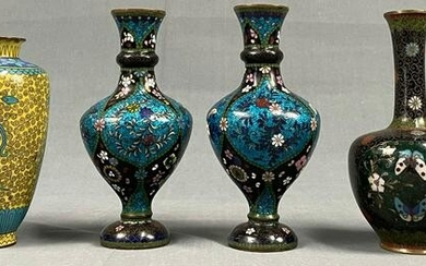 6 cloisonné vases. (3 pairs). Probably Japan
