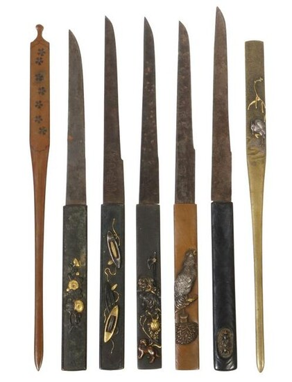 (7) JAPANESE MIXED METAL KNIVES FROM SWORD SHEATHS