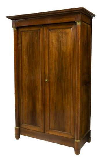 FRENCH EMPIRE STYLE GILT METAL & WALNUT ARMOIRE
