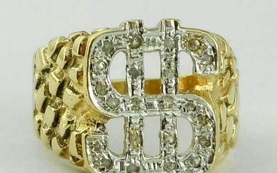 14KT GOLD NUGGET DIAMOND DOLLAR SIGN PINKY BLING RING