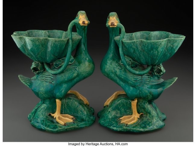 78034: A Pair of Chinese Glazed Ceramic Duck Bowls Mark