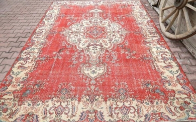7.9x10.9 TURKISH RUG, Red Vintage Area Rug, Oriental