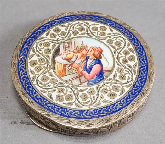 800-Silver Gilt and Enamel Compact, 1.9 oz, D: 2-1/4 in
