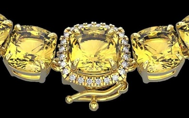 87 ctw Citrine & Diamond Micro Pave Necklace 14k Yellow Gold