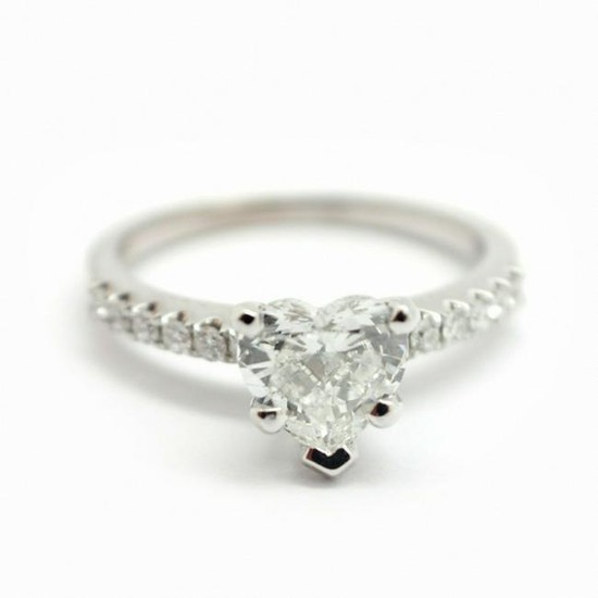 18k White Gold and 1.01ct Heart-Cut Diamond Ring with
