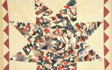 Vintage 1880's Crazy Lone Star Antique Quilt, Sawtooth