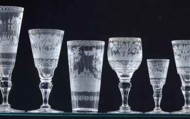 A Lobmeyr stemware service decorated with hunting designs