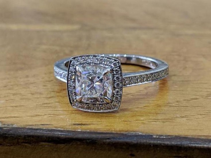 GIA 1 Carat Diamond Engagement Ring, Halo Engagement