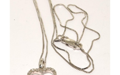 9ct white gold Diamond heart pendant chain 40 cm