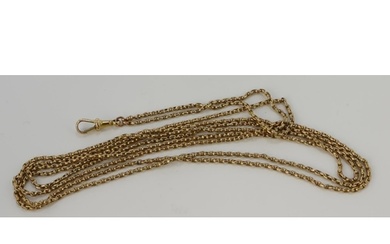 9ct yellow gold antique muff chain, link width 2mm, length 5...