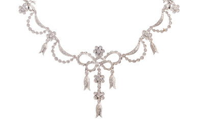A 14 Karat White Gold and Diamond Festoon Necklace