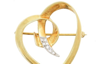 A 1980s 18ct gold and diamond heart brooch by Paloma Picasso for Tiffany & Co.