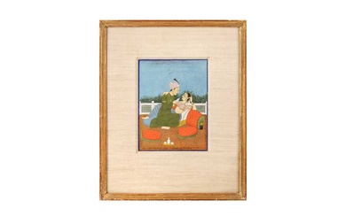 A 19TH-20TH CENTURY MUGHAL INDIAN MINIATURE PAINTING OF A COUPLE