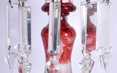 A 19TH CENTURY BOHEMIAN CRANBERRY GLASS TABLE LUSTRE