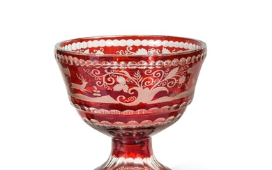 A 19th century Bohemian ruby-flashed pedestal bowl