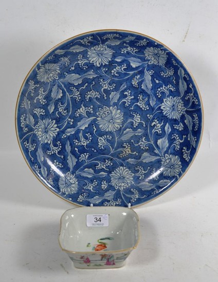 A 19th century Chinese famille vert square dish, together with...