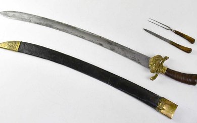 A 19th century German hunting sword, the 23" curved fullered...