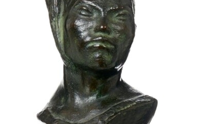 A BRONZE BUST OF A SOUTH ASIAN WOMAN